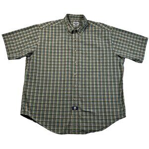 Lee Dungaree Shirt Men's S/S Plaid Button Down Cotton Cream Blue Green Lg